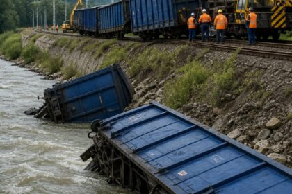 Wykolejenie towaru w Małopolsce: wagony wpadły do Popradu. PLK: potrwa co najmniej dobę